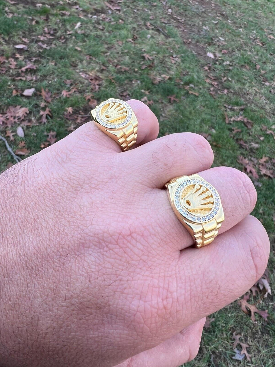 An authentic Rolex Men's 18k Yellow Gold Crown Design Ring. | Ring designs,  Crown design, Rings